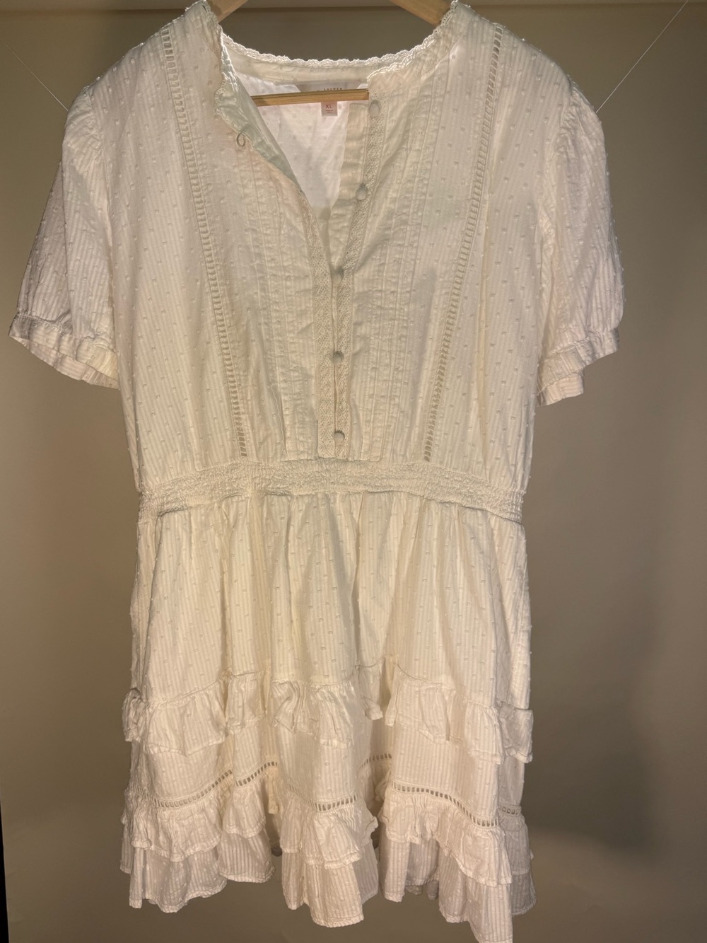 Lauren Conrad White Ruffled Short Sleeve Tiered Mini Dress